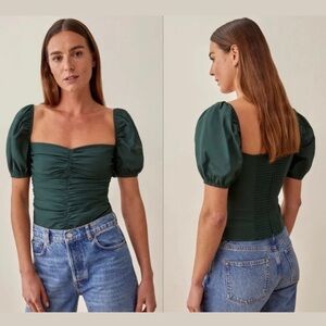 Reformation GREEN Radish Puff Sleeve Crop Top